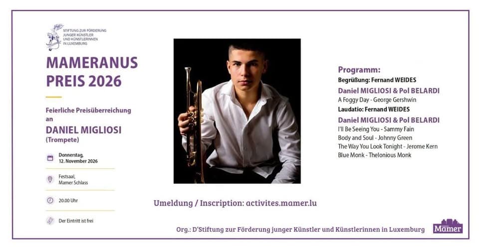 Mameranus Prize 2026 for musician Daniel Migliosi