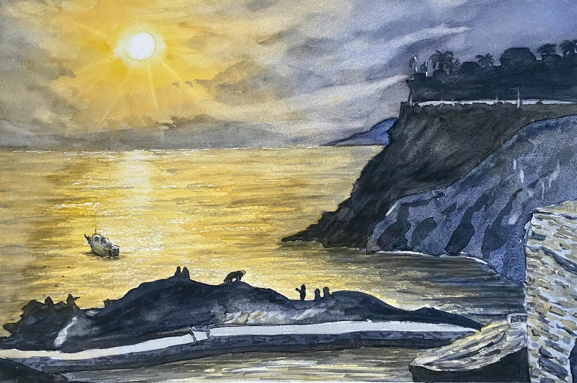Atelier aquarelle - Paysage de Corse au soleil couchant
