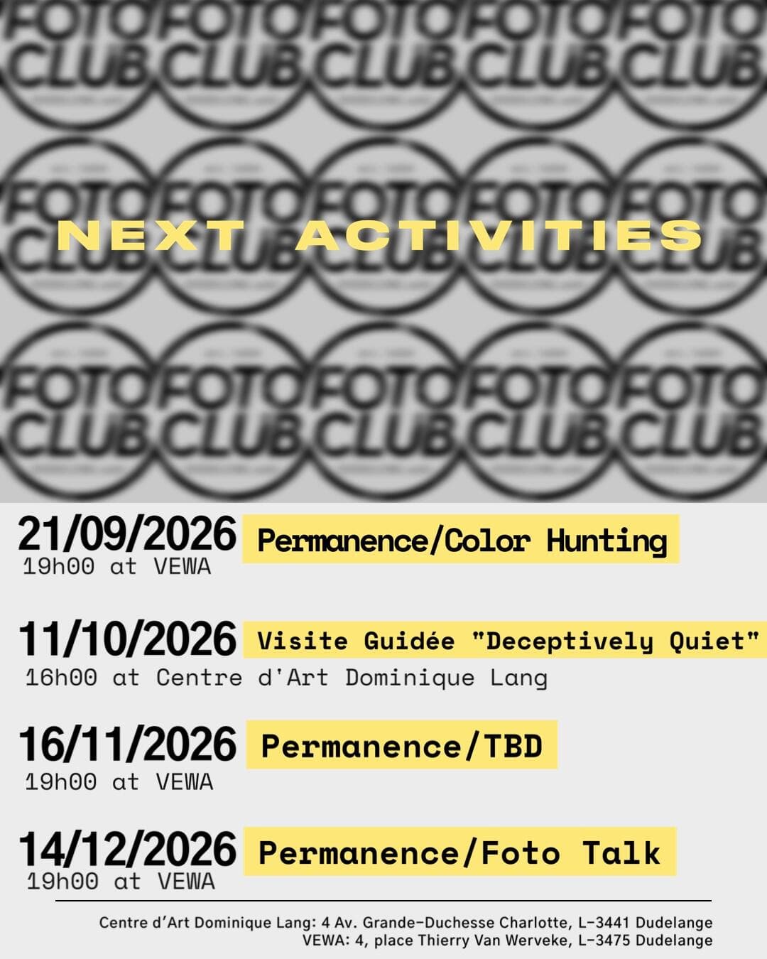 Fotoclub : prochaines activités