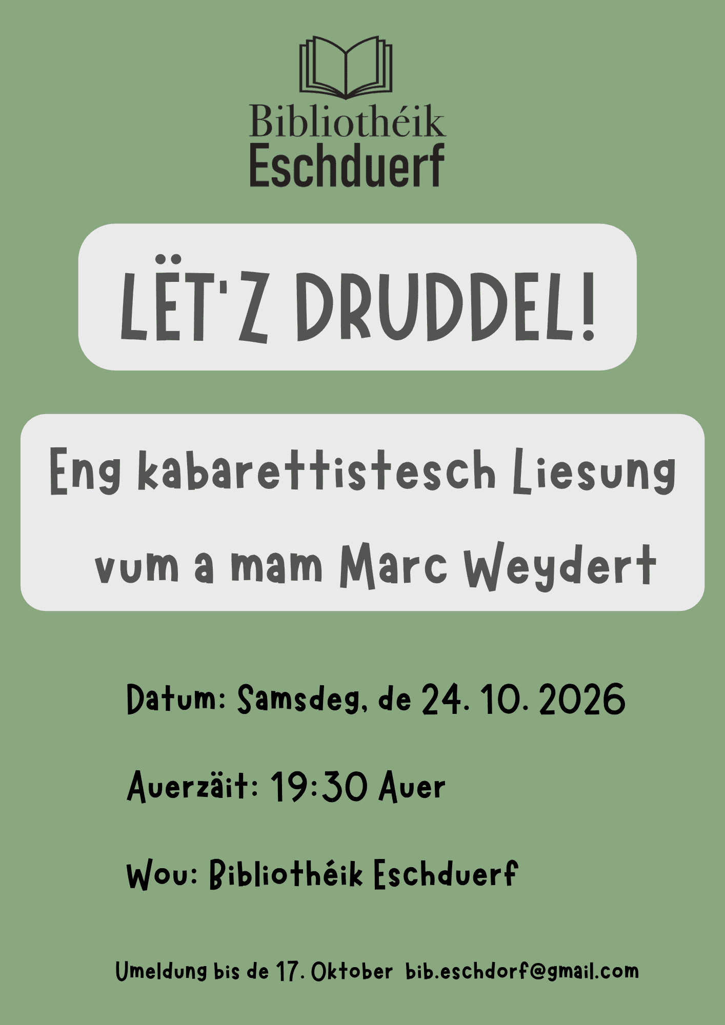 Let’z Druddel! – A cabaret reading by and with Marc Weydert