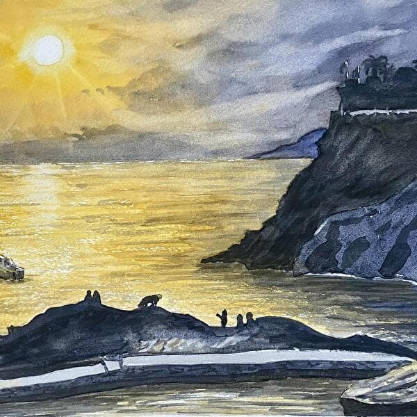 Atelier aquarelle - Soleil couchant sur la Corse
