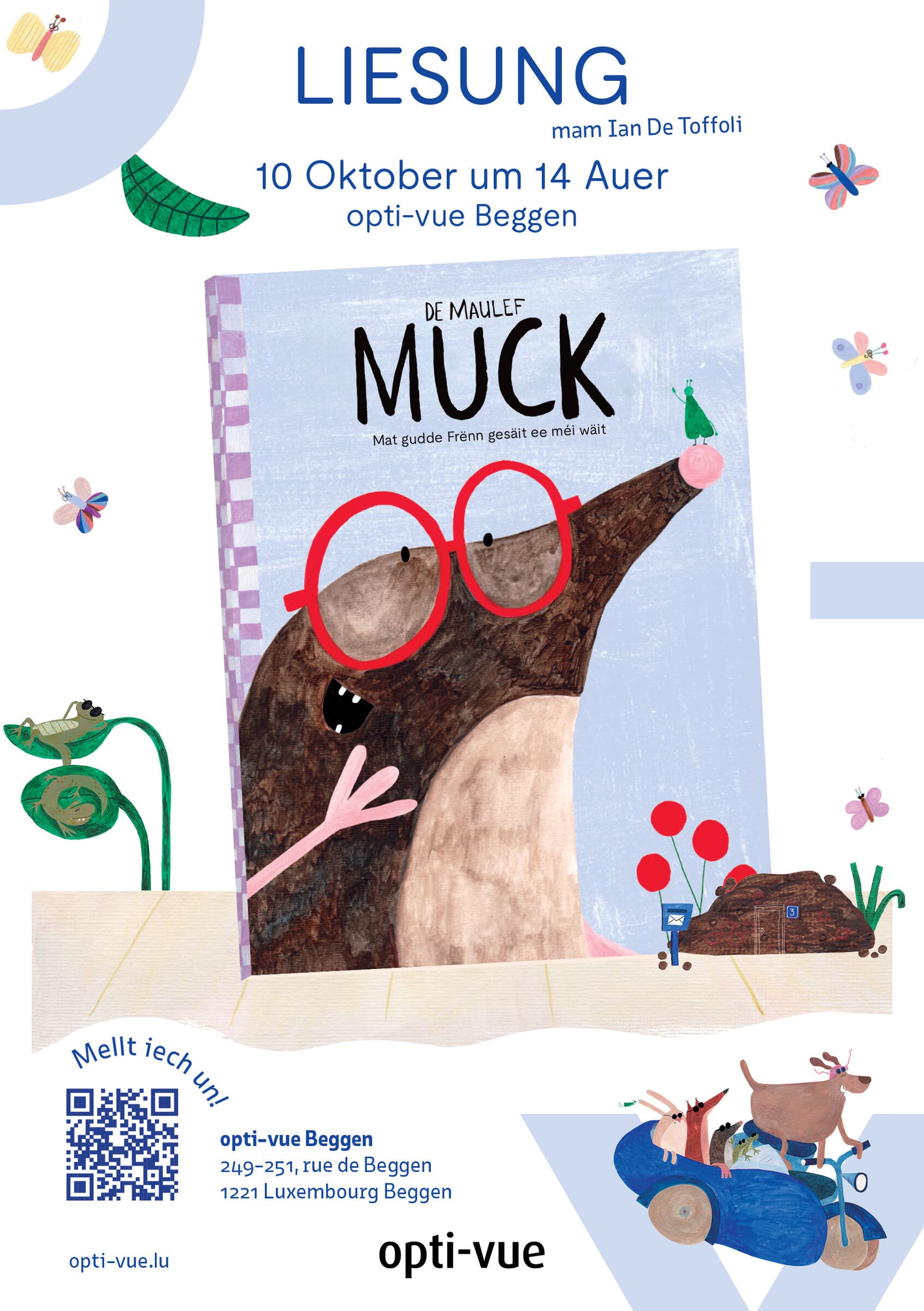 Reading of the book "De Maulef, Muck - mat gudde Frënn gesäit ee méi wäit"