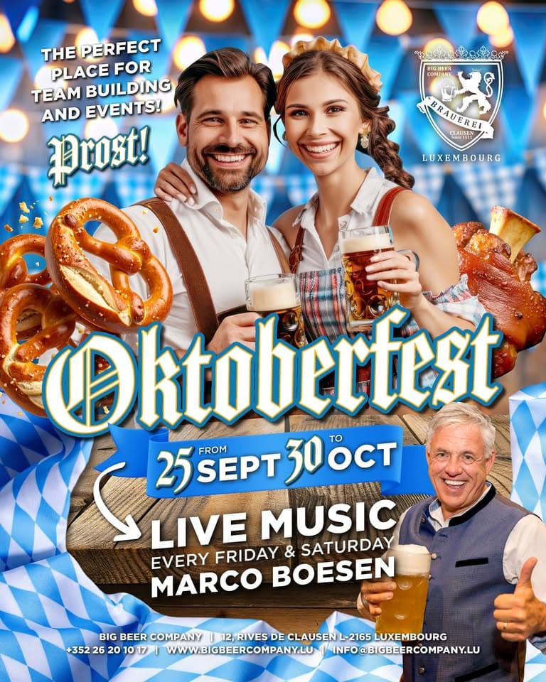 Oktoberfest 2026 : musique live avec Marco Boesen – Big Beer Company Luxembourg
