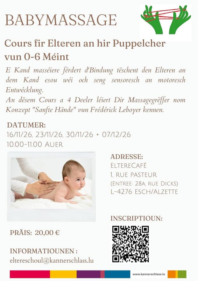 Baby massage – course for parents and babies aged 0 to 6 months