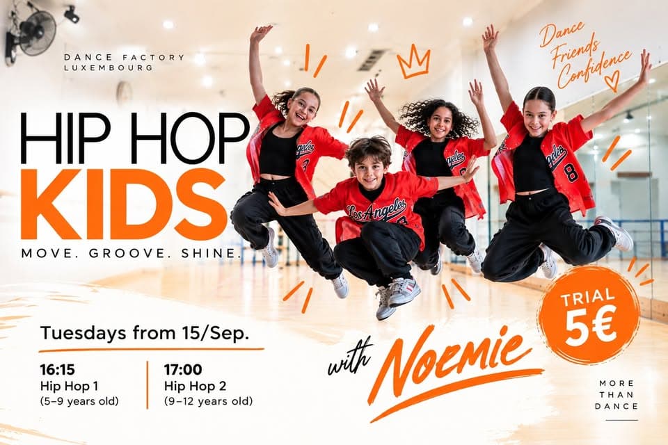 Cours d’essai : Hip Hop Kids 1 (6-9 ans) et 2 (9-12 ans)