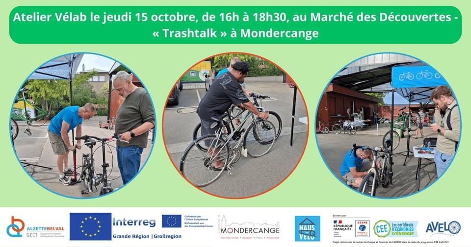 Stand d'information, de collecte et de réparation de vélo à Mondercange (projet Interreg Vélab)