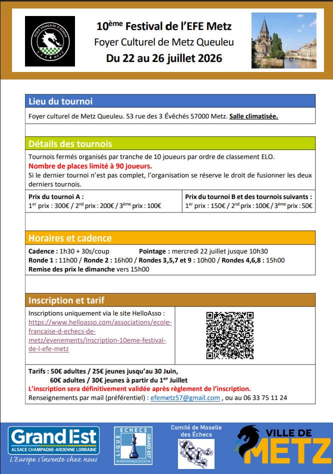 Chess tournament: 10th EFE Metz summer festival