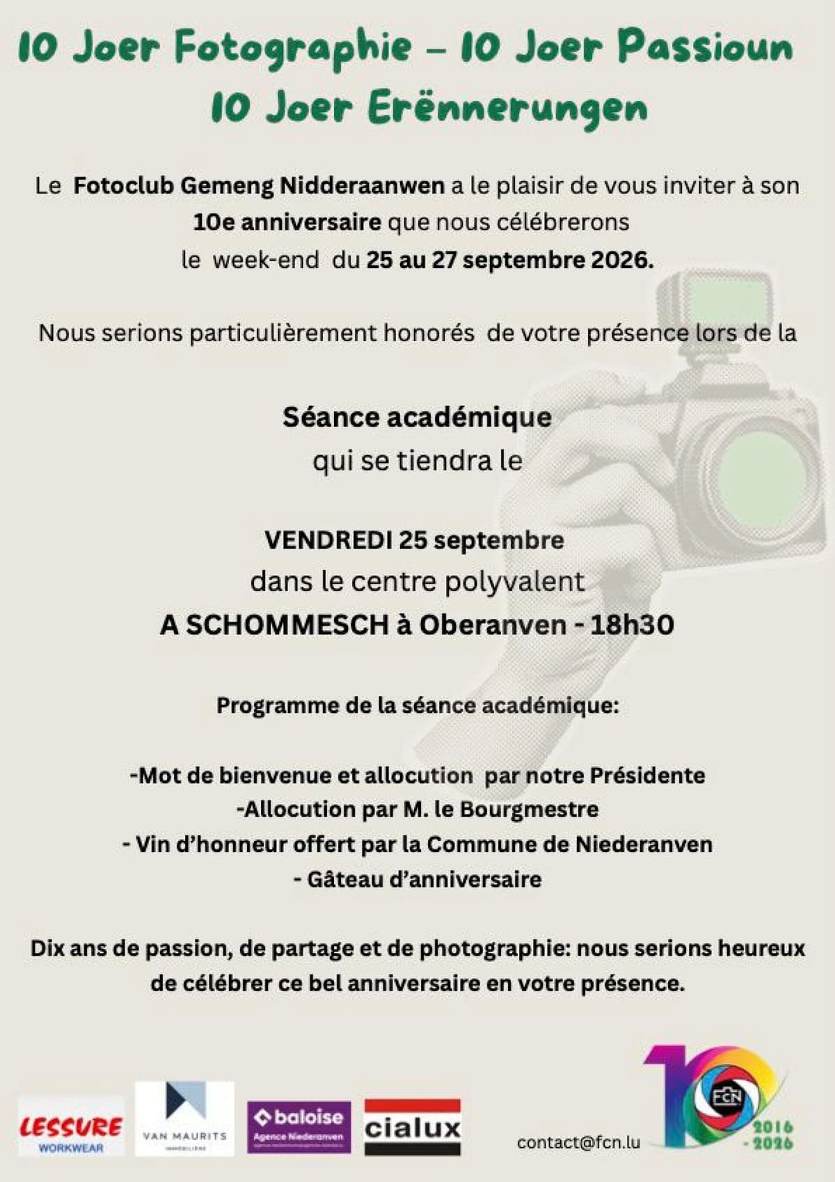 Academic ceremony for the 10th anniversary of Fotoclub Gemeng Nidderaanwen