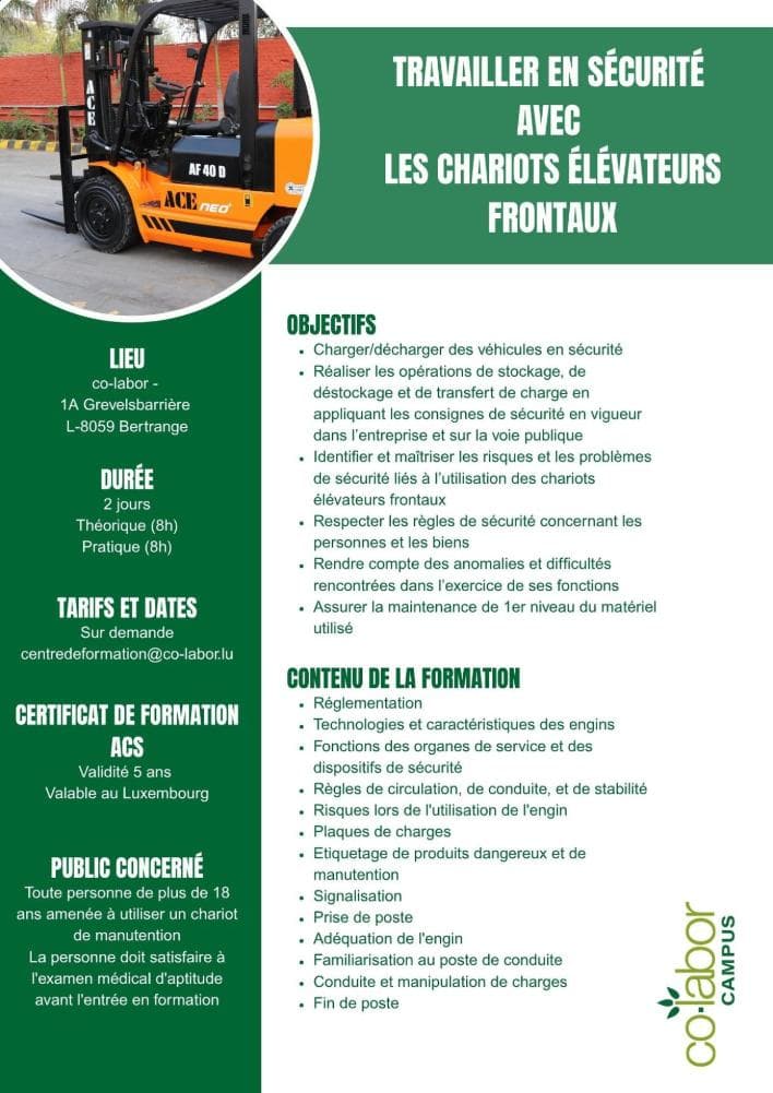 Formation chariots élévateurs frontaux