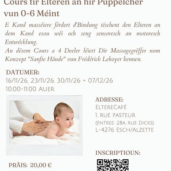 Babymassage – cours pour parents et bébés de 0 à 6 mois
